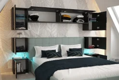 Azura Home Design Tête de lit avec rangement Armoire - pont de lit PANAMA 13/HG/B/1-1A noir/noir brillant 256x182x35cm* Tête De Lit