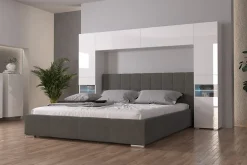 Tête de lit avec rangement Armoire - pont de lit PANAMA 12HG/W/2-1B blanc/blanc brillant 240x184x35cm>Azura Home Design Sale