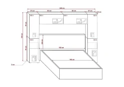 Tête de lit avec rangement Armoire - pont de lit PANAMA 12HG/W/2-1B blanc/blanc brillant 240x184x35cm><noscript><img width=