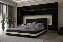 Tête de lit avec rangement Armoire - pont de lit PANAMA 7/HG/B/1-1C noir/noir brillant 300x213x35cm>Azura Home Design New