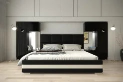 Azura Home Design Tête de lit avec rangement Armoire - pont de lit PANAMA 1/21B/HG1 noir/noir brillant 345-385x159cm* Tête De Lit
