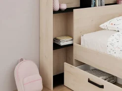 Tête de lit avec rangements 140 cm - Coloris : Naturel et noir - KINSELIA><noscript><img width=