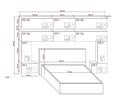 Azura Home Design Tête de lit avec rangement Armoire - pont de lit PANAMA 5/HG/W/2-1A blanc/blanc brillant 323x214x35cm* Tête De Lit