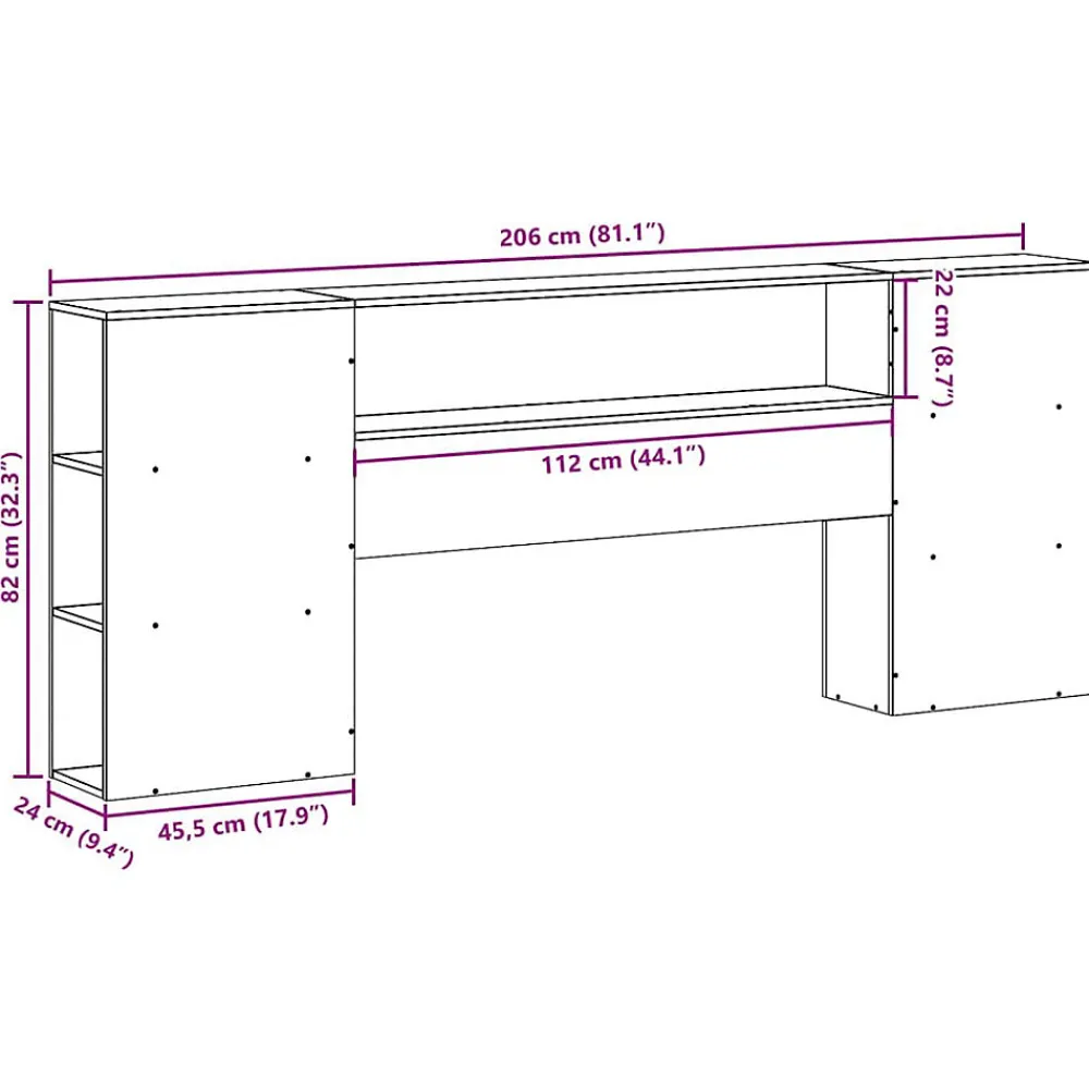 Tête de lit avec rangement cire marron 200cm bois massif de pin>Vidaxl