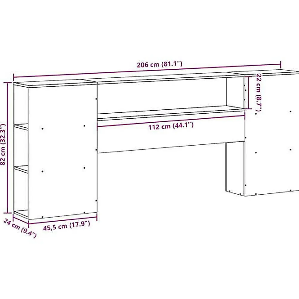 Tête de lit avec rangement cire marron 200cm bois massif de pin>Vidaxl