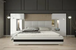 Tête de lit avec rangement Armoire - pont de lit PANAMA 1/21W/HG2 blanc/blanc brillant 345-385x159cm>Azura Home Design