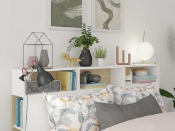 Tête de lit avec rangements NASTIA - 160 cm - Blanc et chêne><noscript><img width=