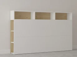 Tête de lit avec rangements NASTIA - 160 cm - Blanc et chêne><noscript><img width=