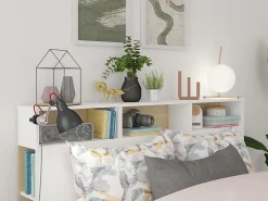 Tête de lit avec rangements NASTIA - 160 cm - Blanc et chêne><noscript><img width=