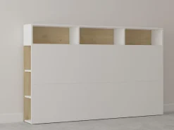 Tête de lit avec rangements NASTIA - 160 cm - Blanc et chêne><noscript><img width=