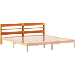 Tête de lit avec étagères marron cire 200 cm bois massif de pin><noscript><img width=