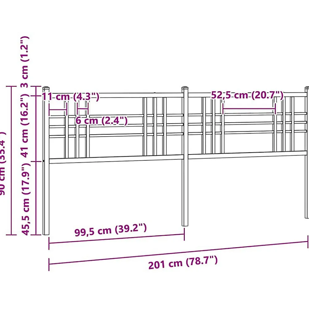 Tête de lit de remplacement métal noir 200 cm>Vidaxl Outlet