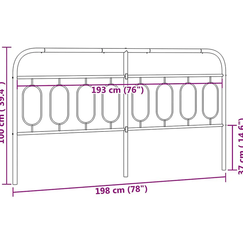 Tête de lit de remplacement métal noir 193 cm>Vidaxl