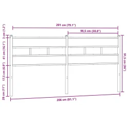 Tête de lit de remplacement chêne marron 200 cm acier et bois d'ingénierie><noscript><img width=
