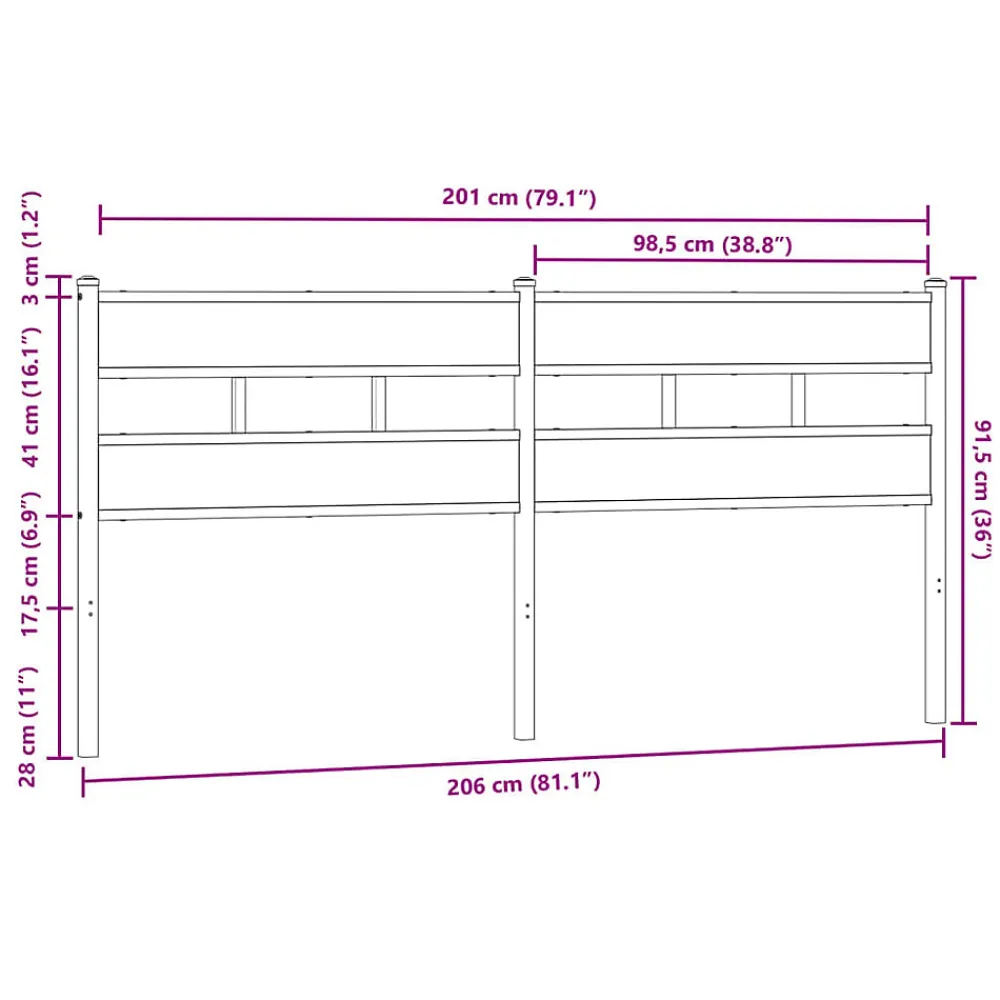 Tête de lit de remplacement chêne marron 200 cm acier et bois d'ingénierie>Vidaxl Online
