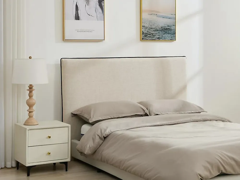 Vente-unique Tête de lit déhoussable 150 cm - Coton et lin - Beige et noir - CHESMA* Tête De Lit