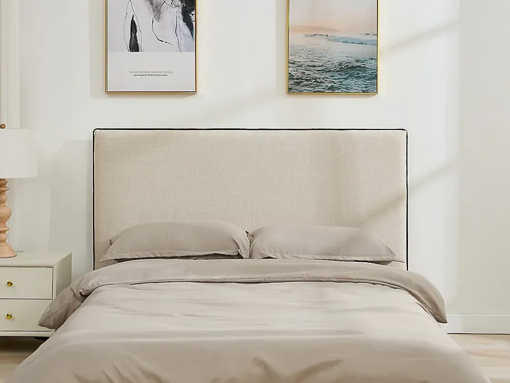 Vente-unique Tête de lit déhoussable 150 cm - Coton et lin - Beige et noir - CHESMA* Tête De Lit