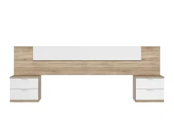 Pegane Tête de lit en mélamine avec 2 chevets coloris chêne canadian blanc artik - Hauteur 95 x Longueur 247 cm x Profondeur 38 cm* Tête De Lit