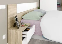 Pegane Tête de lit en mélamine avec 2 chevets coloris chêne canadian blanc artik - Hauteur 95 x Longueur 247 cm x Profondeur 38 cm* Tête De Lit