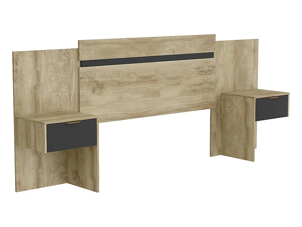 Tête de lit extensible avec chevets - 140/160 cm - Coloris : Naturel et noir - PARATI>Vente-unique Best