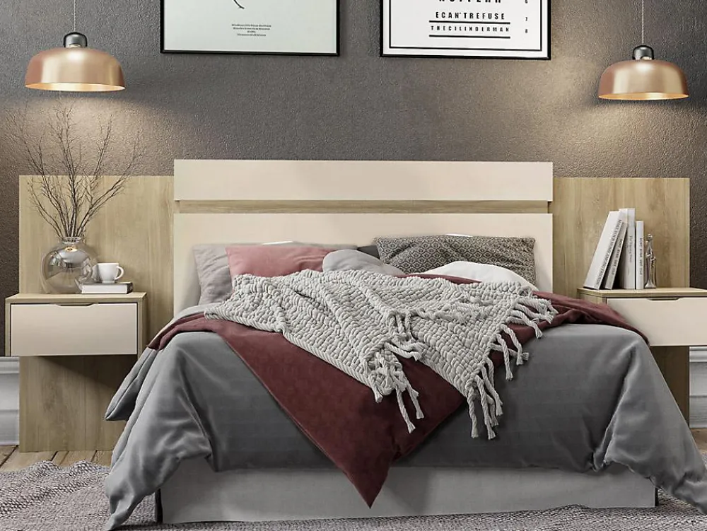 Tête de lit extensible avec chevets - 140/160 cm - Coloris : Naturel et ivoire - PARATI>Vente-unique Hot