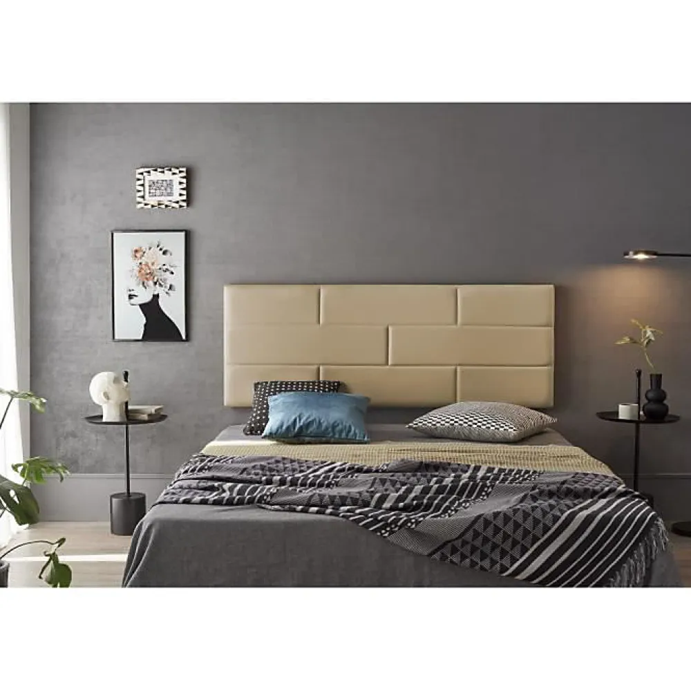 Eccox Tête de lit pour lit 90 Briques de similicuir 112 x 57 x 5 cm Rembourrage en mousse et renfort de dossier Couleur Camel Clair. ECC* Tête De Lit