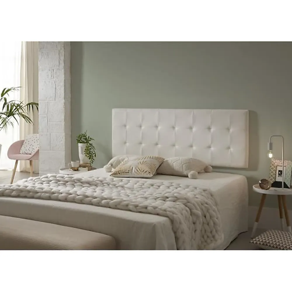 Eccox Tête de lit pour lit 160 capitone similicuir carrés 162 x 57 x 5 cm Rembourrage en mousse et renfort de dossier couleur Blanc. ECC* Tête De Lit