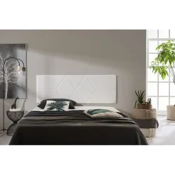 Eccox Tête de lit pour lit de 120 Deux diamants en similicuir 152 x 57 x 5 cm Rembourrage en mousse Couleur Blanc.* Tête De Lit