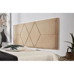 Tête de lit pour lit de 80 Deux Diamants de Tissu Anti-Tache 112 x 57 x 5 cm Couleur Camel Clair.><noscript><img width=
