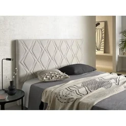 Tête de lit Rubi pour lit 105 en tissu gris blanc 115x115x8.><noscript><img width=