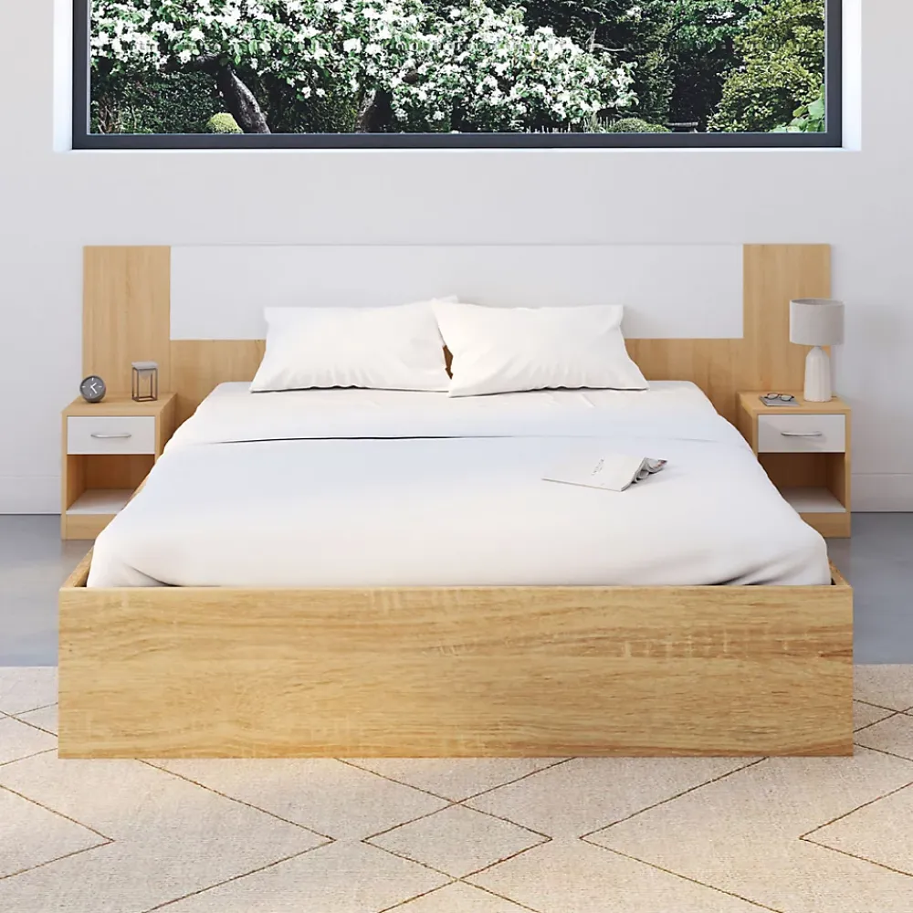 IDMarket Tête de lit sur pied avec chevets modulables SAPA pour lit 140, 160 ou 180 cm bois et blanc* Tête De Lit