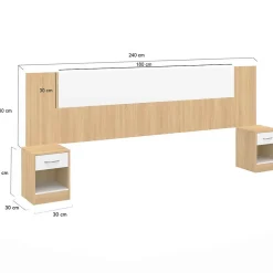 IDMarket Tête de lit sur pied avec chevets modulables SAPA pour lit 140, 160 ou 180 cm bois et blanc* Tête De Lit