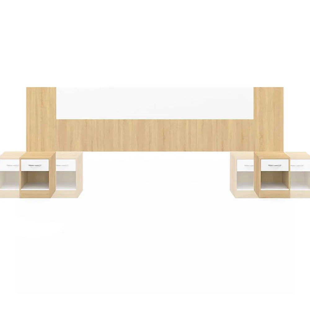 IDMarket Tête de lit sur pied avec chevets modulables SAPA pour lit 140, 160 ou 180 cm bois et blanc* Tête De Lit