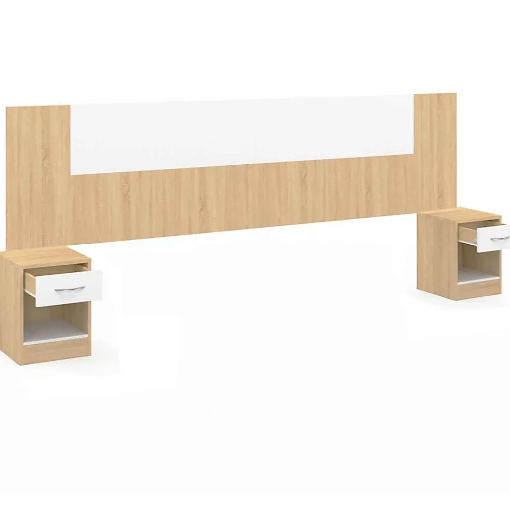 IDMarket Tête de lit sur pied avec chevets modulables SAPA pour lit 140, 160 ou 180 cm bois et blanc* Tête De Lit