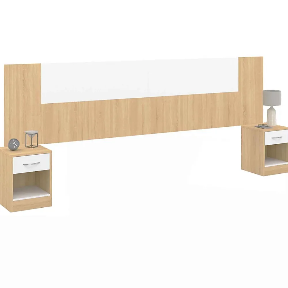 IDMarket Tête de lit sur pied avec chevets modulables SAPA pour lit 140, 160 ou 180 cm bois et blanc* Tête De Lit