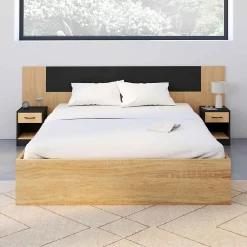 IDMarket Tête de lit sur pied avec chevets modulables SAPA pour lit 140, 160 ou 180 cm bois et noir* Tête De Lit