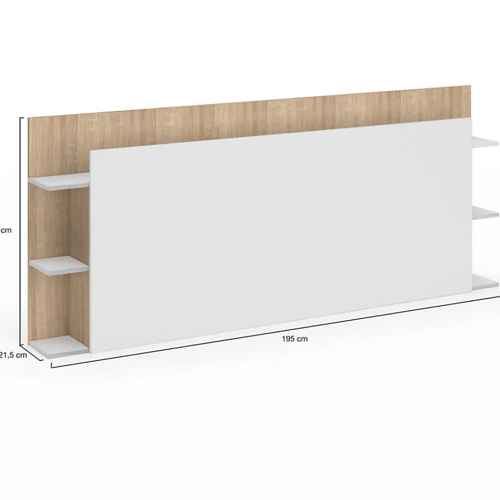 Tête de lit sur pied CIRI pour lit 140 et 160 cm avec rangements blanc et bois>IDMarket Sale