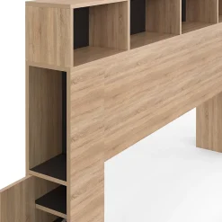 IDMarket Tête de lit sur pied CLEO 165 cm avec rangements fermés et niches façon hêtre et noir* Tête De Lit