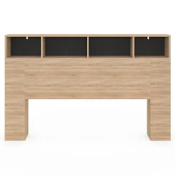 IDMarket Tête de lit sur pied CLEO 165 cm avec rangements fermés et niches façon hêtre et noir* Tête De Lit