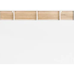 IDMarket Tête de lit sur pied CLEO 165 cm avec rangements fermés et niches blanc et façon hêtre* Tête De Lit