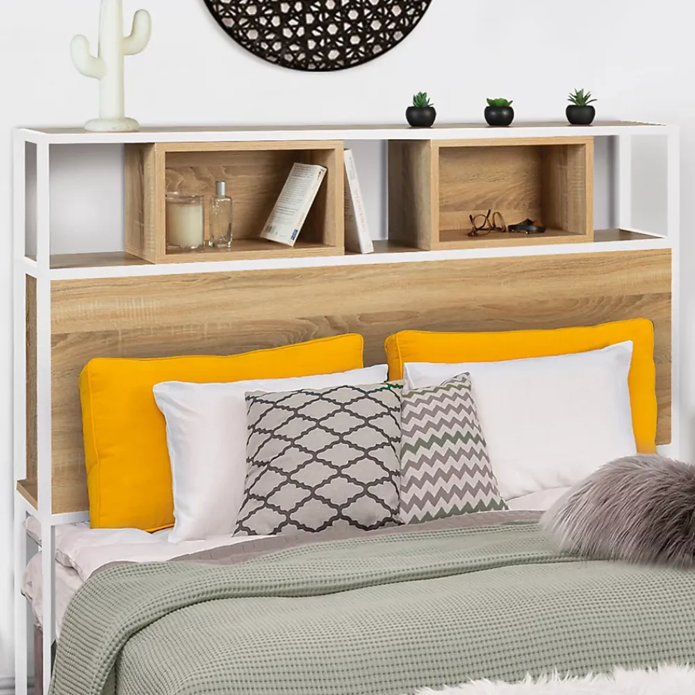 IDMarket Tête de lit sur pied DETROIT 145 cm bois et métal blanc design industriel* Tête De Lit