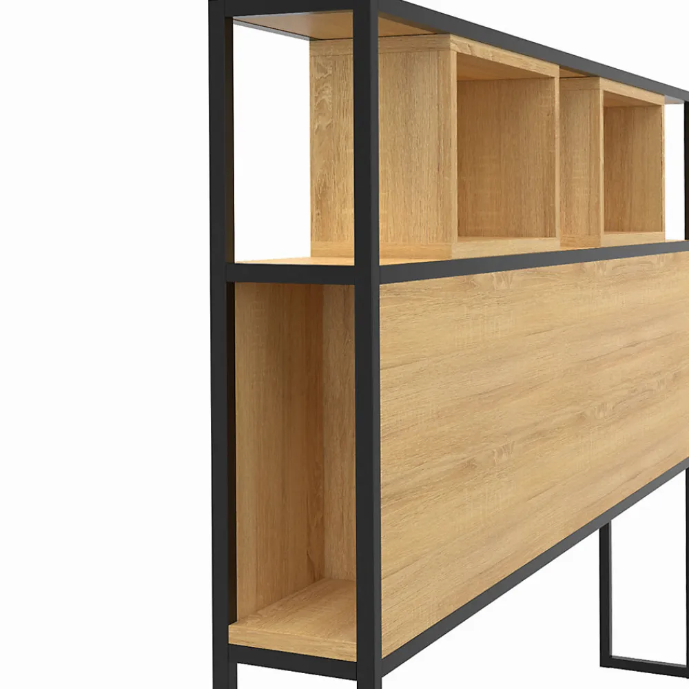 Tête de lit sur pied DETROIT 165 cm bois et métal noir design industriel>IDMarket Hot