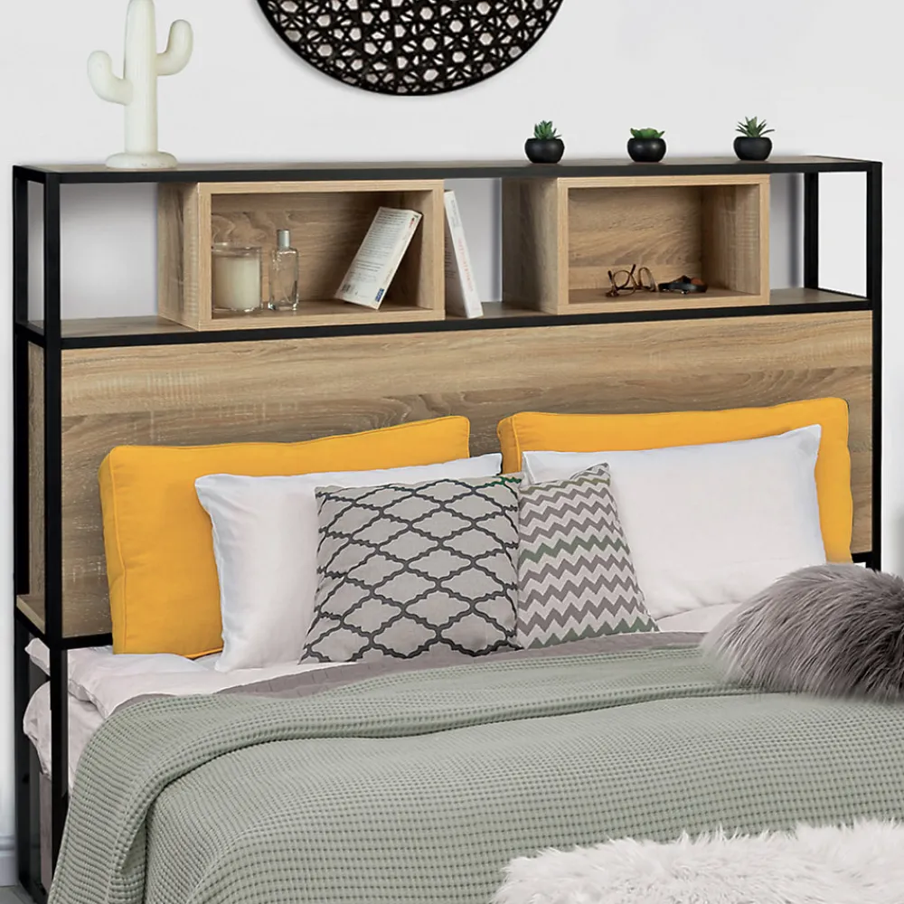 Tête de lit sur pied DETROIT 145 cm bois et métal noir design industriel>IDMarket Online