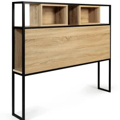 Tête de lit sur pied DETROIT 145 cm bois et métal noir design industriel>IDMarket Online