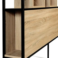 Tête de lit sur pied DETROIT 145 cm bois et métal noir design industriel><noscript><img width=