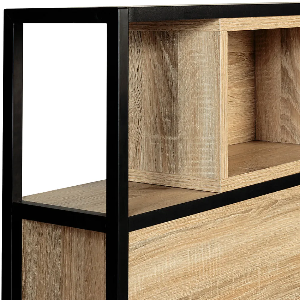 Tête de lit sur pied DETROIT 145 cm bois et métal noir design industriel>IDMarket Online
