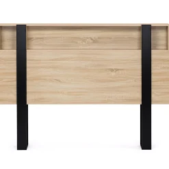 Tête de lit sur pied PHOENIX 160 cm avec rangements bois et noir><noscript><img width=