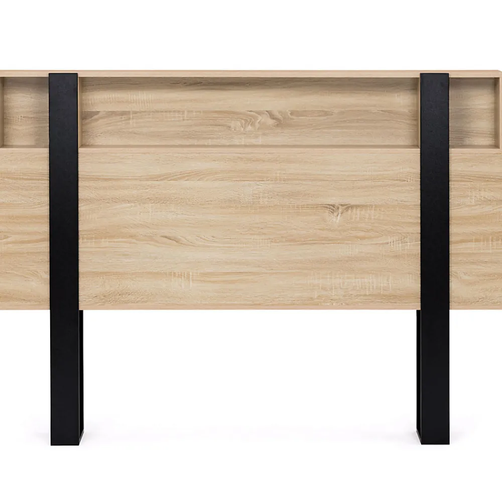 Tête de lit sur pied PHOENIX 160 cm avec rangements bois et noir>IDMarket Clearance