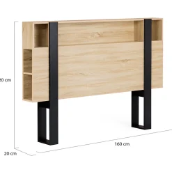 Tête de lit sur pied PHOENIX 160 cm avec rangements bois et noir><noscript><img width=