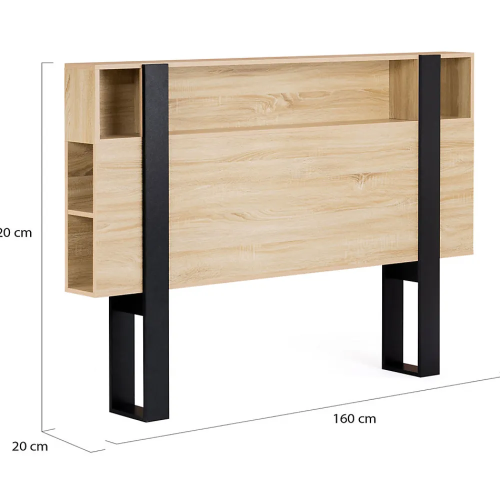 Tête de lit sur pied PHOENIX 160 cm avec rangements bois et noir>IDMarket Clearance